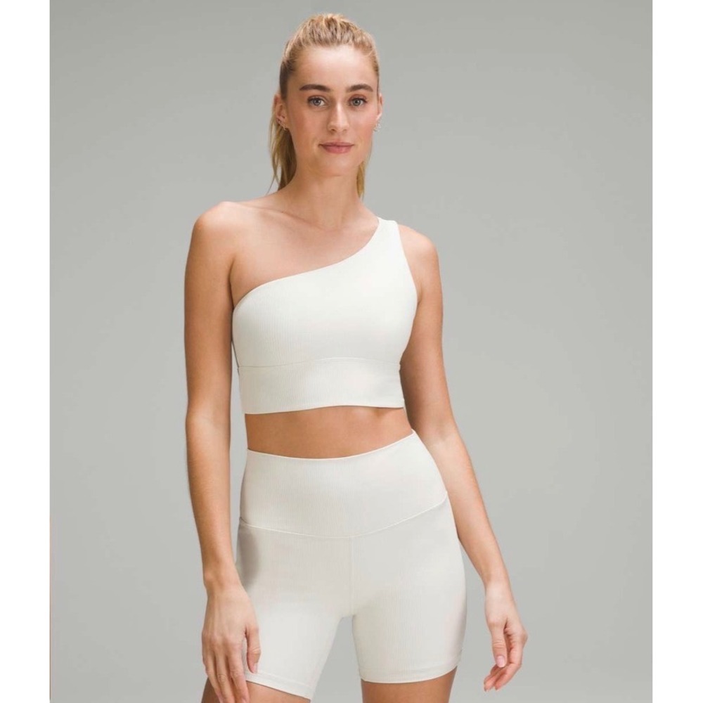 Lululemon Align Asymmetrical Ribbed Bra Light Support Bone Radiate Foil Size 8